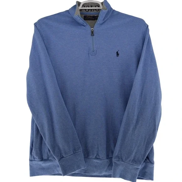 Polo Ralph Lauren Mens Blue Cotton Pique Quarter Zip Pullover Sweater Large LG - Picture 3 of 10